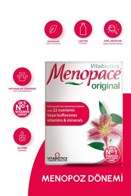Menopace Soya İzoflavonları, Magnezyum, Selenyum İçeren Menopoz Dönemi Destek Vitamini 30 Tablet