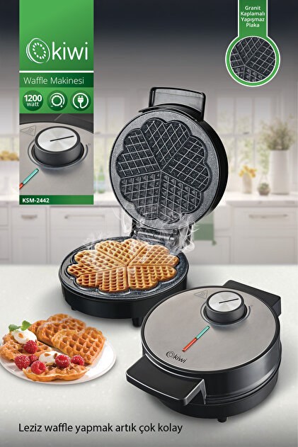 Kiwi Ksm-2442 Yapışmaz Plakalı Paslanmaz Çelik Waffle Makinesi