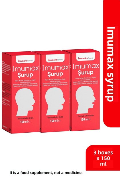 Imumax Syrup Black Elderberry Fruit, Marshmallow Root, Grape Seed Extract. Containing Food Supplement 150ml X3 Pieces