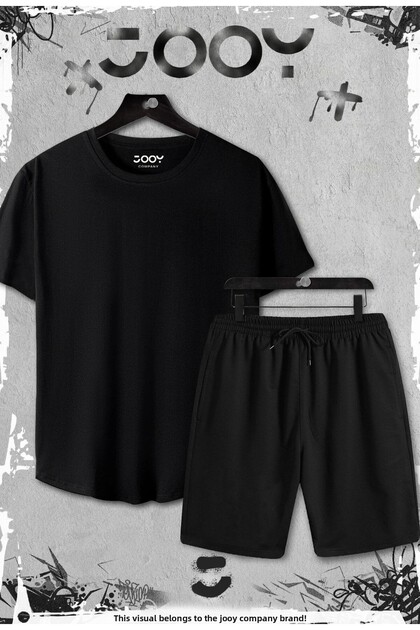 Set of 2 Slim Fit Black Tshirts - Black Shorts