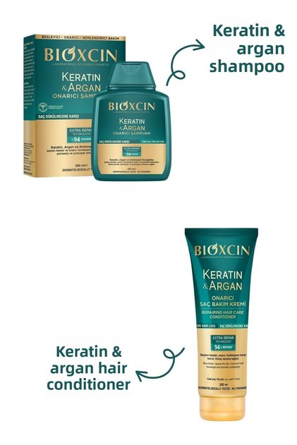 Șampon și balsam pentru repararea keratinei și arganului