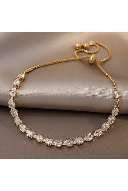 Gold Color Luxury Adjustable Bracelet Women's Fashion Temperament Geometric Square Rhinestone Bracel