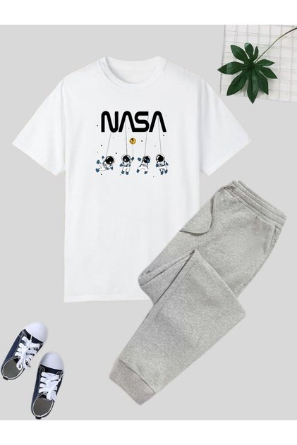 Nasa Printed Basic T-Shirt & Ribbed-Locked Bottoms - Boys' Bottoms - Top Set