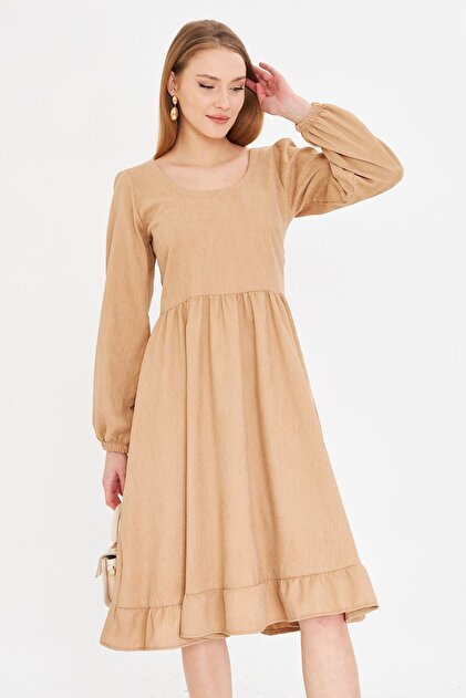 beige ruched mini dress Avec Les Filles Women's Asymmetric Drape Long Sleeves Maxi Dress - Chocolate Brown main image 0