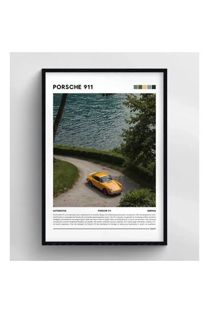 PORSCHE 911 (Sarı) - PREMIUM Çerçeveli Tablo