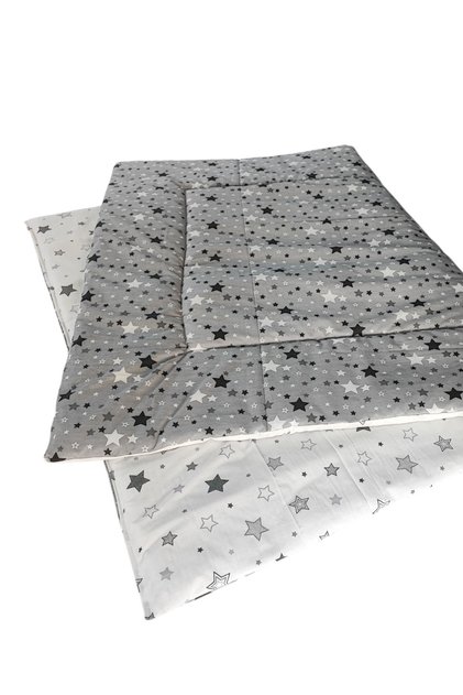 %100 Pamuklu Bebek Çocuk Yorganı 90x180 cm Ölçülerinde (YENİ GRİ BEYAZ YILDIZLI)