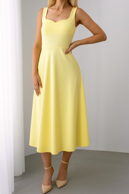 Square Neck Midi Length Double Dress