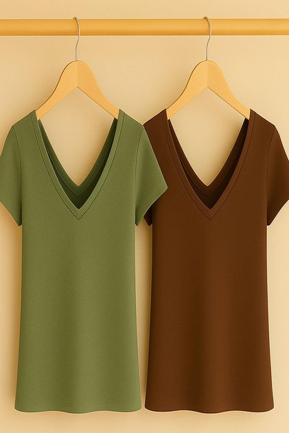 2 Pieces Front and Back V-Neck Basic T-Shirts