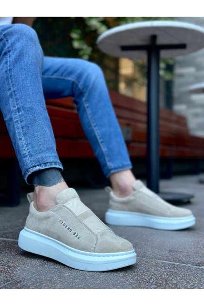 Laceless Double Strap Men's Shoes Cream (White Sole)