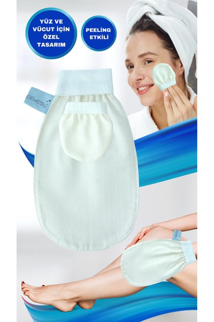 Ipek Banyo Duş Kesesi Seti- %100 Floş Ipek Kese-vücut Ve Yüz Peelingi Için Ikili Set-