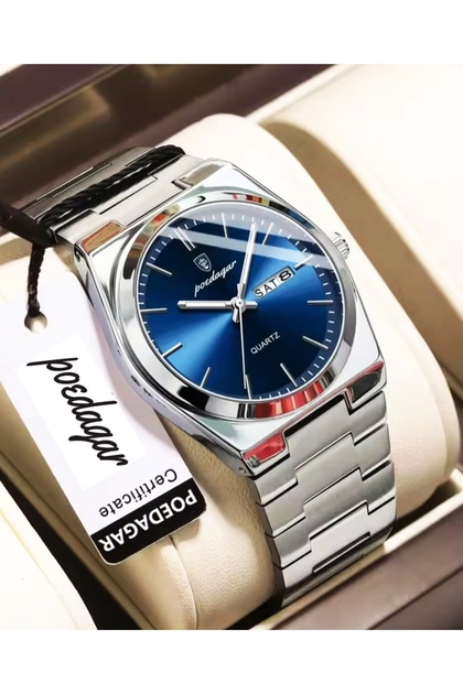 Steel Men's Wristwatch Blue Dial Stylish Wristwatch 9930