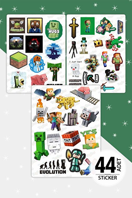 Minecraft Sticker Seti, Gamer Sticker Seti, 44 Adet Minecraft Etiket