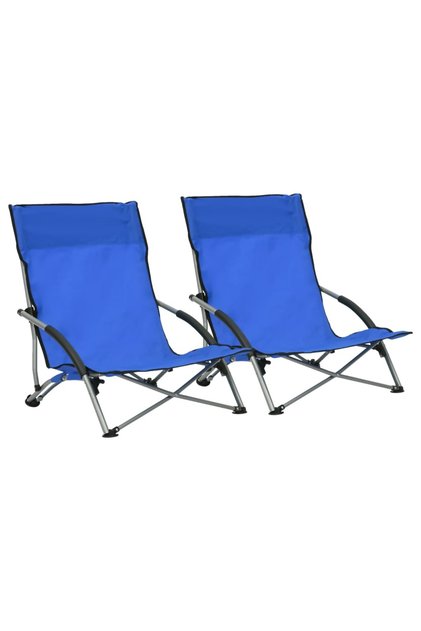 Folding Beach Chairs 2 pcs Blue Fabric