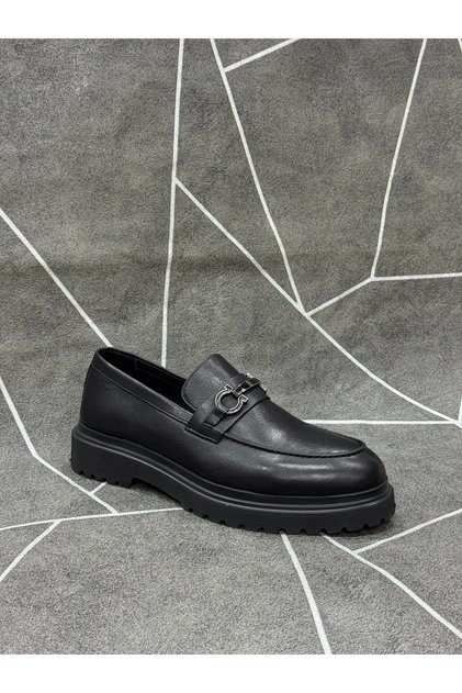Black Genuine Leather Buckle Eva Sole Shoes