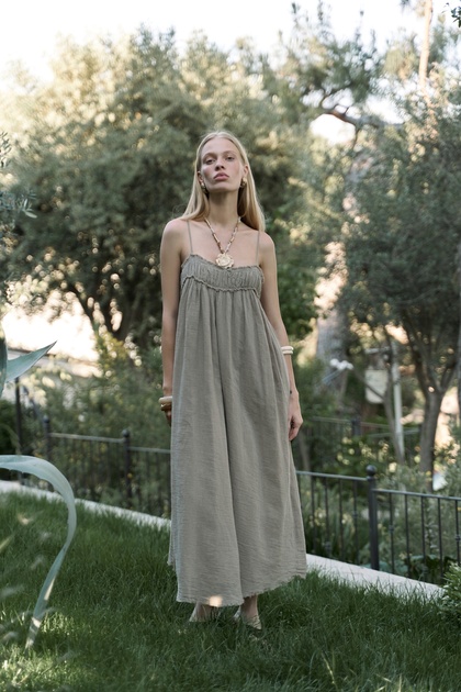 BOHEMA Torrora Long Khaki Linen Dress- Trendyol