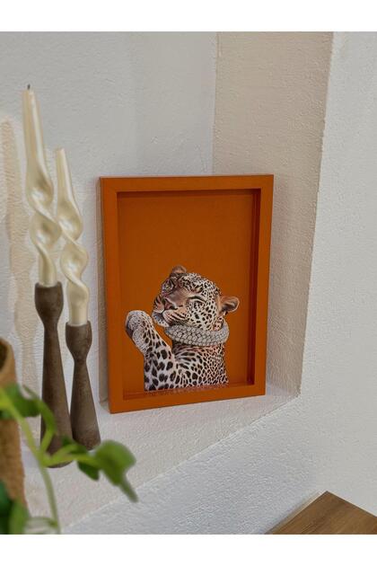 Handmade Decorative Wooden Board & Presentation Tray – Tiger Pattern, Dark Orange (34X24 cm)