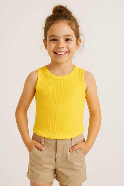 Pure Dots Girl's Ribbed Summer Yellow Body Blouse