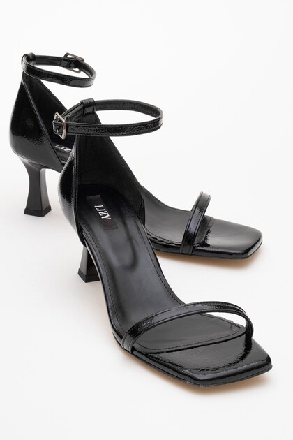 Black-Single Strap Women's Heeled Sandals