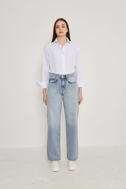 Women's High Waist Cotton Snow Washed Comfortable Dady Fit Jean Pants