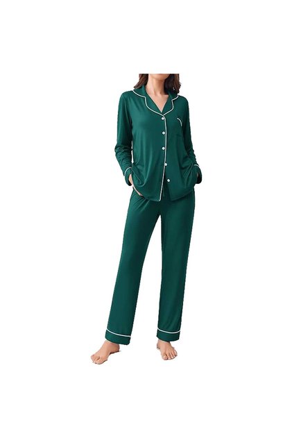 Women's Soft Knitted Cotton Pajamas Set - Button-Down Long/Full Sleeve 2 Piece Sleepwear Loungewear
