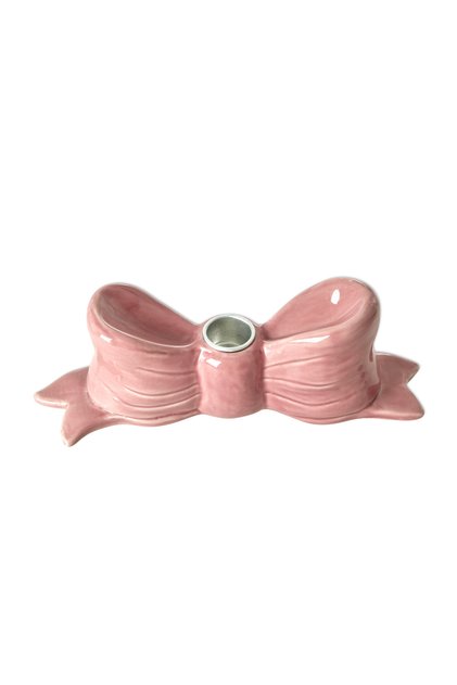 Seramik Şamdan - Pembe Kurdele