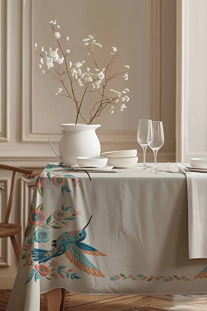 Table Cloth Bird Embroidery Patterned 140*180 cm Suede Woven