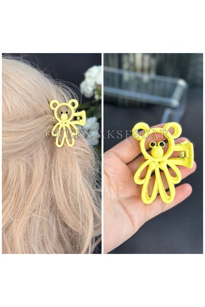 Cute Matte Color Crystal Stone Eyes Teddy Bear Clothespin Buckle Bear Clip Yellow