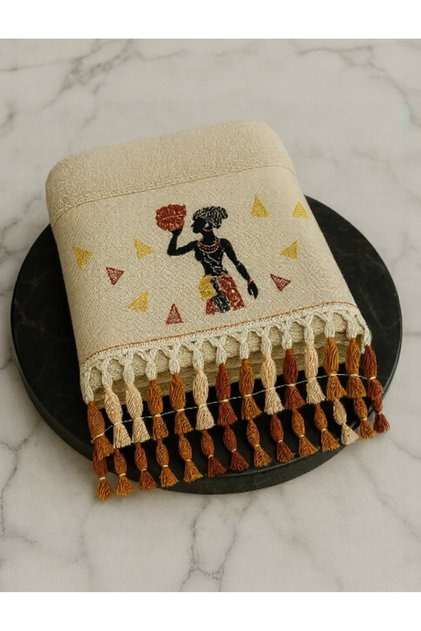 Zola Grace | 1 Piece Tasseled and Jacquard 100% Cotton African Woman Embroidery Themed Hand-Face Towel