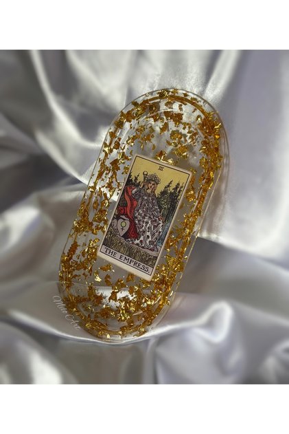The Empress İmparatoriçe Tarot Kartı Temalı Altın Varaklı Takı Tabağı Mum Altlığı Dekoratif Obje