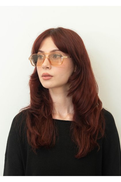 Unisex Dikdörtgen Güneş Gözlüğü Altın Rengi Çerçeve Bej Cam Braga C18