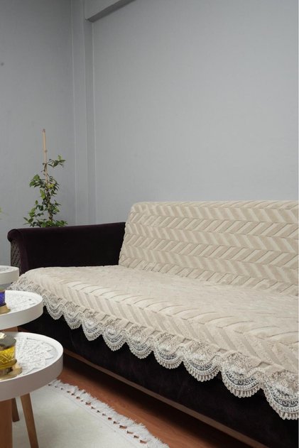 Plush Cotton Sofa Cover with Lace Embroidery Non-Slip Sofa Bed/Sofa Cover with Sponge Base |