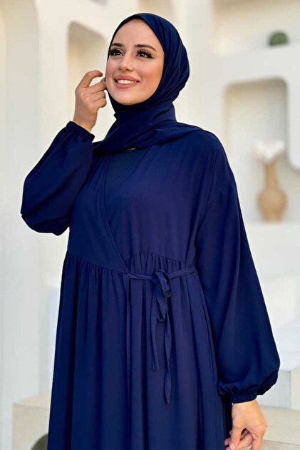 Bym Fashion Şallı Kruvaze Namaz Elbisesi 6027 Lacivert - Fiyatı