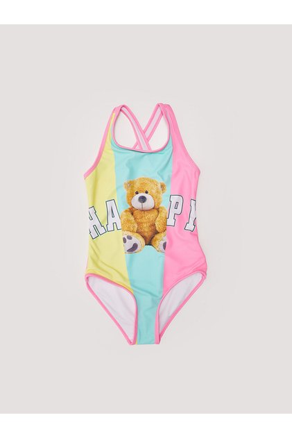 Printed Girls' Swimsuit Made of Flexible Fabric