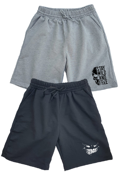 Negru Gri 2 piese Culoare uni Pantaloni scurți sport obișnuiți pentru bărbați Smile Wild