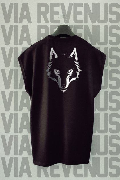 Wolf Back Printed Zero Sleeve Crew Neck Sports Tshirt