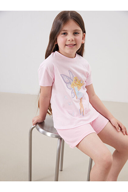Lcw Kids Crew Neck Barbie Printed Girl's T-Shirt