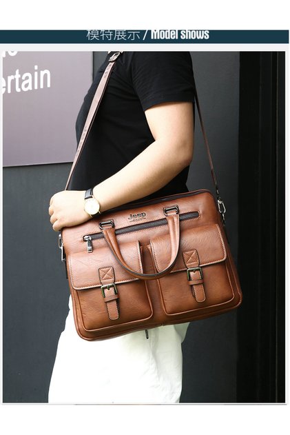 Men Bag Waterproof Vintager Briefcase Large Satchel Shoulder Bag Rugged Leather Computer Laptop Bag