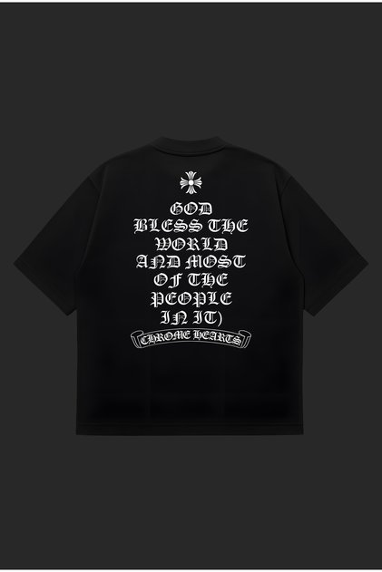 Chromehearts God Bless Boxy Fit oversized Unisex 100% Μπλουζάκι Βαμβάκι τεμαχίων – με τύπωμα Τι-σερτ |   Στριτγουέαρ