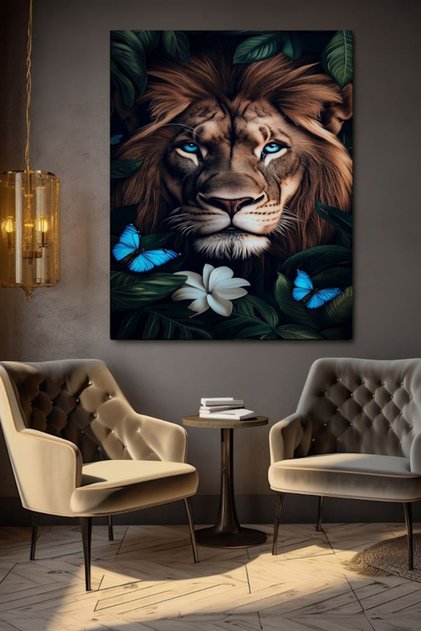TABLIE PE PÂNZĂ CU LEU CU OCHI MULȚI, DECOR PENTRU ACASĂ, PERETE, SALON, BIROU, MAGAZIN, CADOU, ORNAMENT DECORATIV