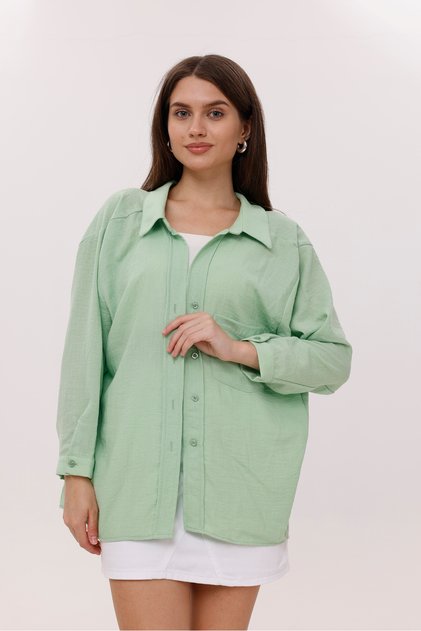 Women's Shirt Front Pocket Low Shoulder Green Women's Shirt Loose Oversized Women's Shirt