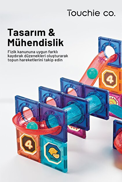 Touchie Co Renkli Kale ve Araç Manyetik Yapı Bloğu Seti 67 Parça