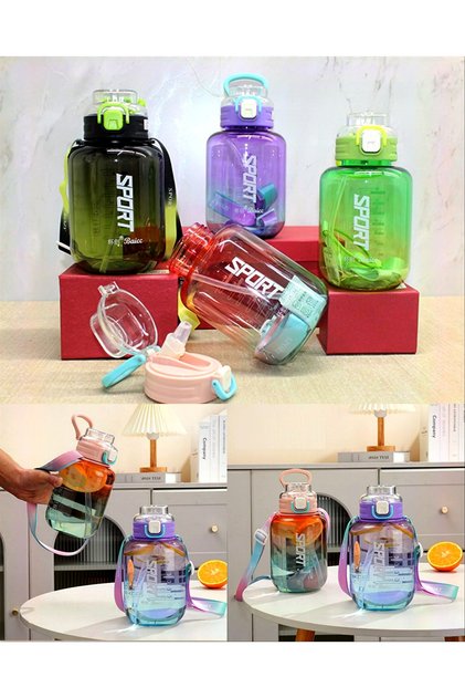 1100ml Water Flask with Straw Bpa Free Healthy Durable Sports Outdoor Travel Transparent Water Bottle