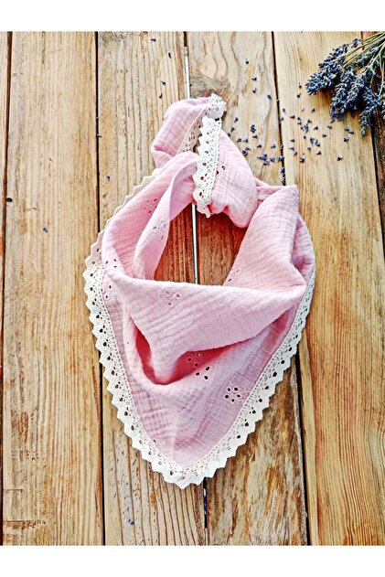 Pamuklu Nakışlı Muslin Kumaş Üçgen Bandana – Fisto Detaylı Üçgen Şal