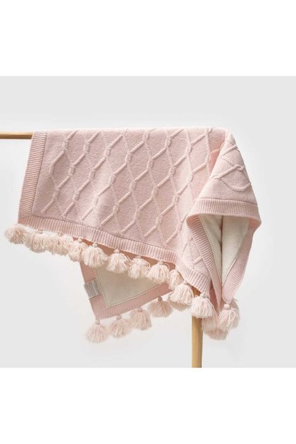 Unisex 85 x 100 Püsküllü Yumuşak Triko Yenidoğan& Bebek Battaniyesi - Hediye uygun