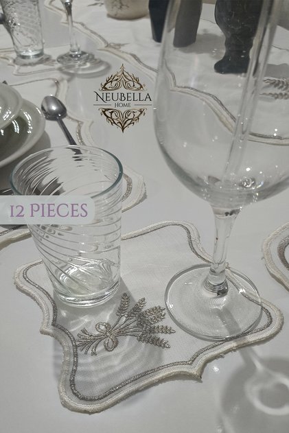Nerina 12 Piece Luxury Cocktail Napkin Presentation Embroidered Cover Set Worry-Free 12-Person Dowry Linen Party