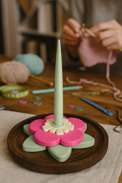 Floral Thread Holder, Pink Purple Wool Holder, 17cm Bioplastic Thread Holder