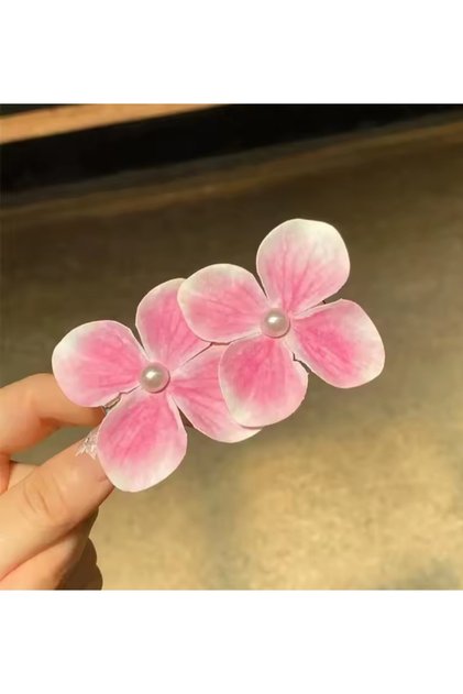 Bir Adet Pembe Incili Çiçek Pens Toka