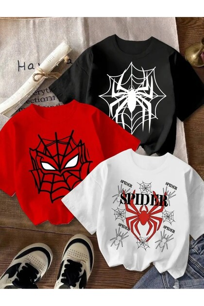 3-Piece Spider Kids Design Unisex Oversize T-Shirt