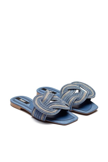 Papuci de casă cu detalii din tricot de piatră pentru femei JEANS 13040