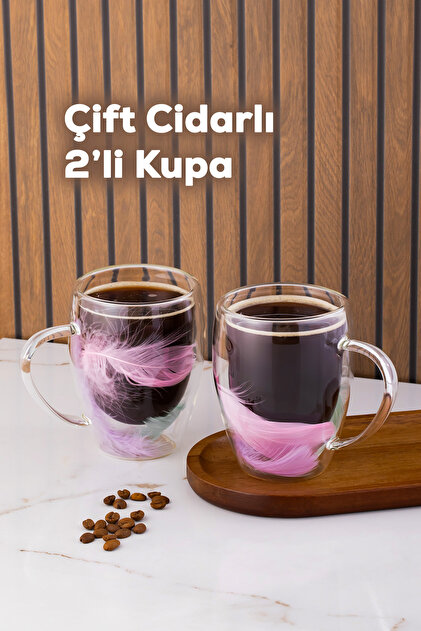 16796 Double Feather Çift Cidarlı Kupa Bardak 2 Adet 350 ml